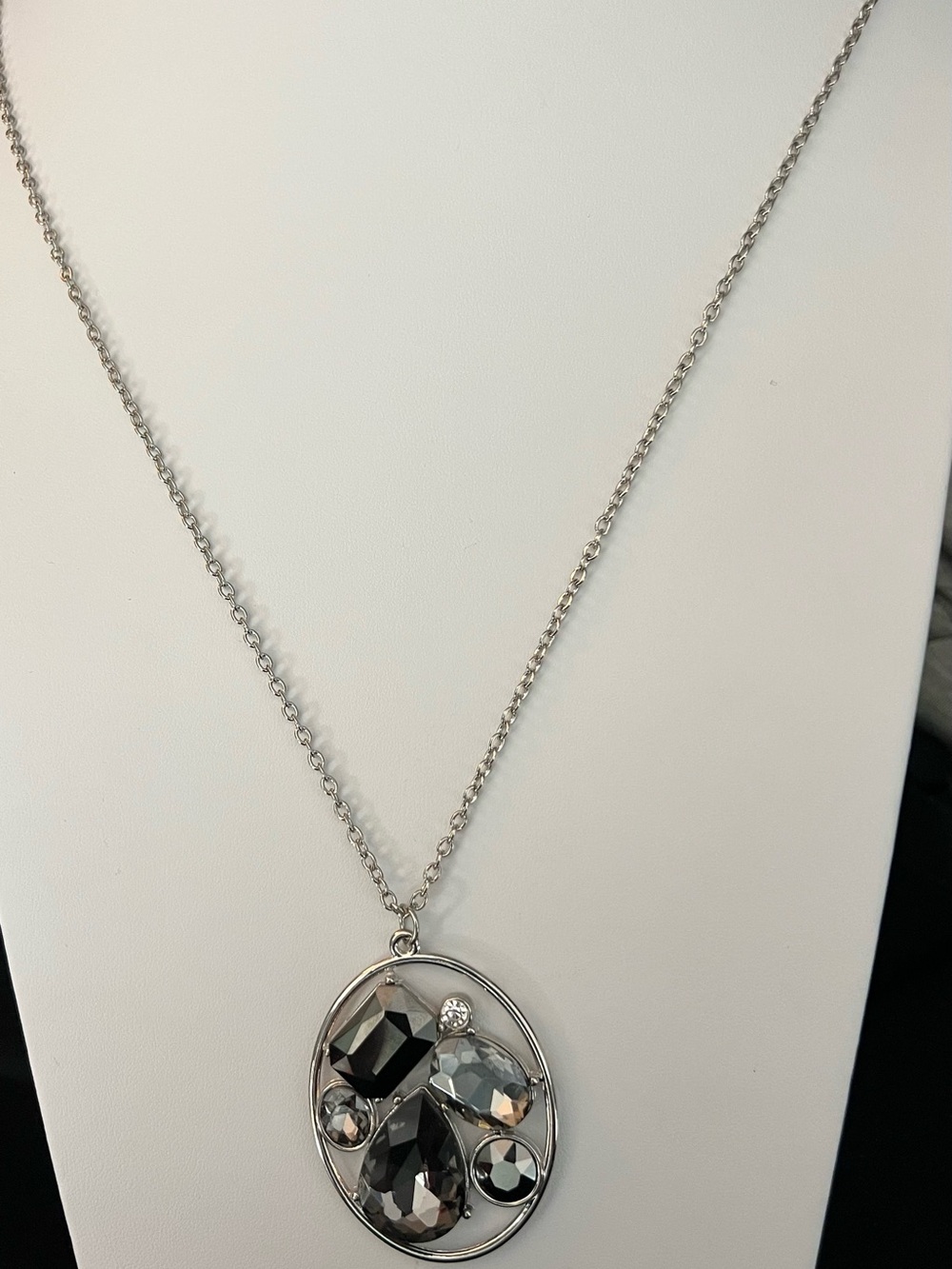 Paparazzi Silver Tone Black Crystal Oval Pendant Necklace